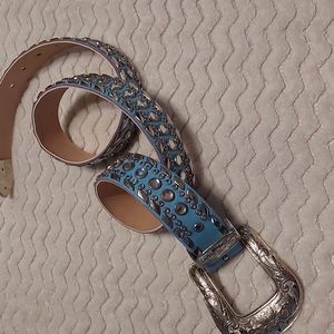 New light blue women's jeweled western leather belt.